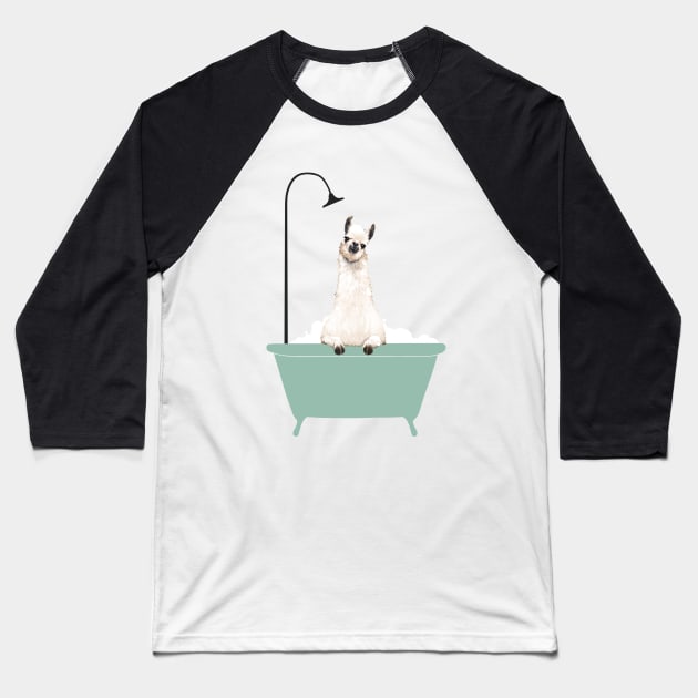 Llama Enjoying Bubble Bath Baseball T-Shirt by bignosework